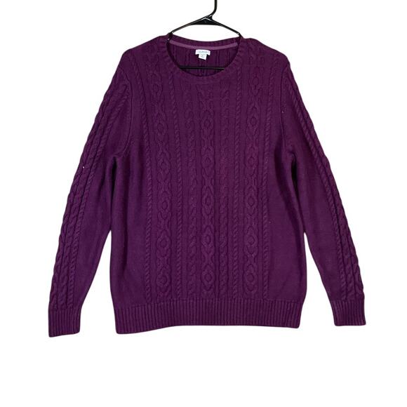 LL Bean Womens Sweater Purple Crew Cable Knit Pullover Fisherman 100% Cotton XL - Picture 1 of 12